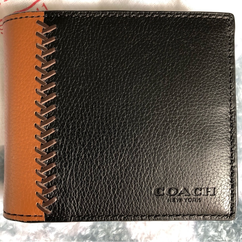 Coach Wallet NWT F75170 Baseball Stitch w/removable ID Black/Light Brown/Brown